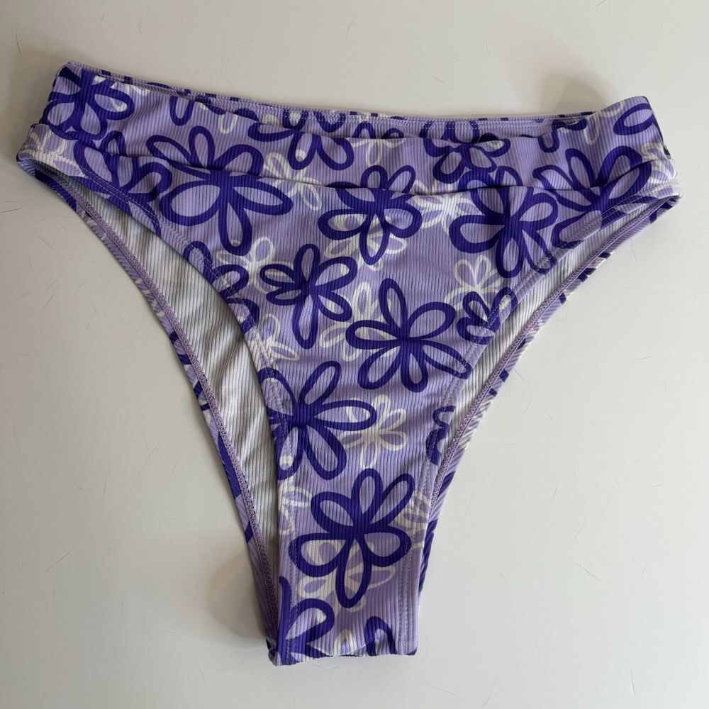 Size L Hollister Ribbed Floral Bikini Bottom Purple Lavender White Swim